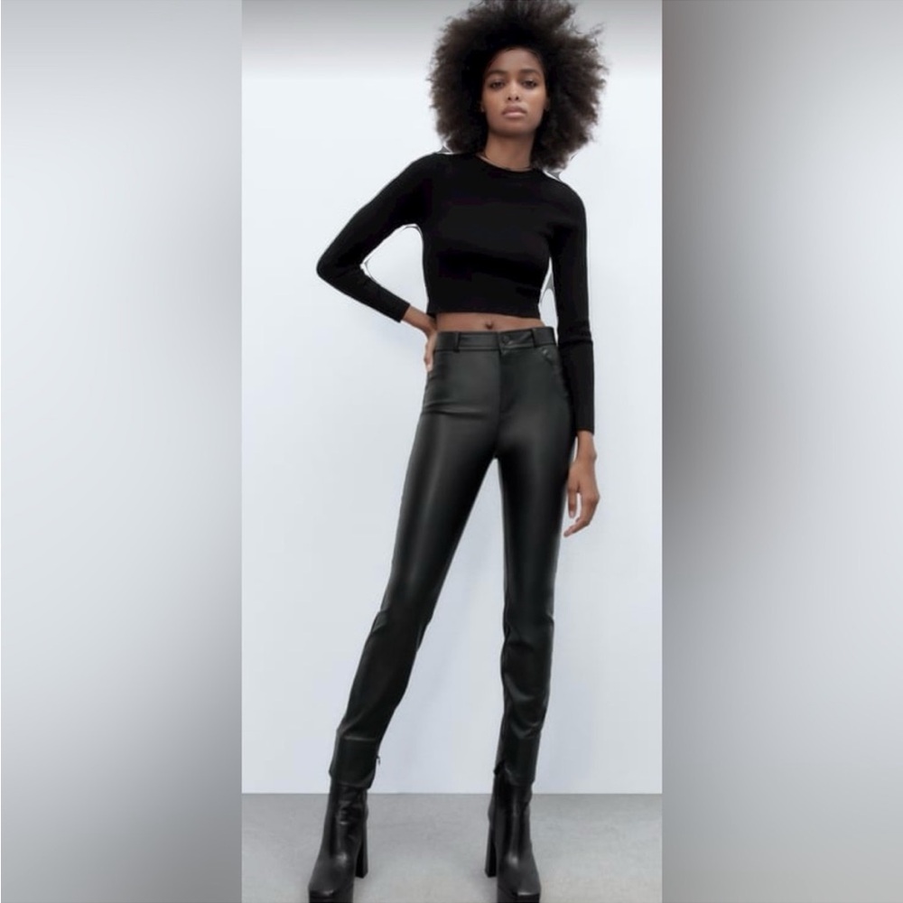 NWOT Zara Faux Leather High Waisted Black Skinny Pants, Women’s Size Medium